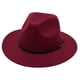 thumbnail image 2 of Sombrero Fedora de lana con cinta de cuero negro para hombre y mujer, Sombrero elegante de fieltro, ala ancha, Jazz, iglesia, Panamá, invierno y otoño, 2 of 5