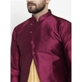 thumbnail image 2 of eloria Men's Indian Traditional Gold-Toned & Maroon Layered Silk Blend Kurta with Churidar Pyjama and jacket Set, 2 of 7