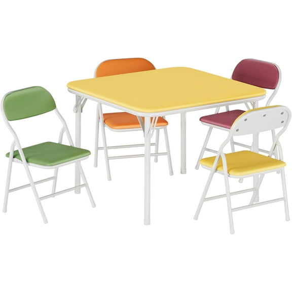 Juego De Mesa y 4 Sillas Plegables Para Niños De 2 a 10 Años,Set De Actividades Versátil Con Patas Antideslizantes y Estructura Ligera,Fácil De Guardar En Espacios Pequeños,Ideal Para Comedor, Guarder