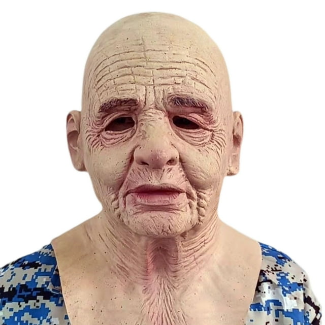 Peluca de abuelo de Halloween, máscara de anciano, cubierta para la cabeza, máscara de horror de cabeza de anciano calvo