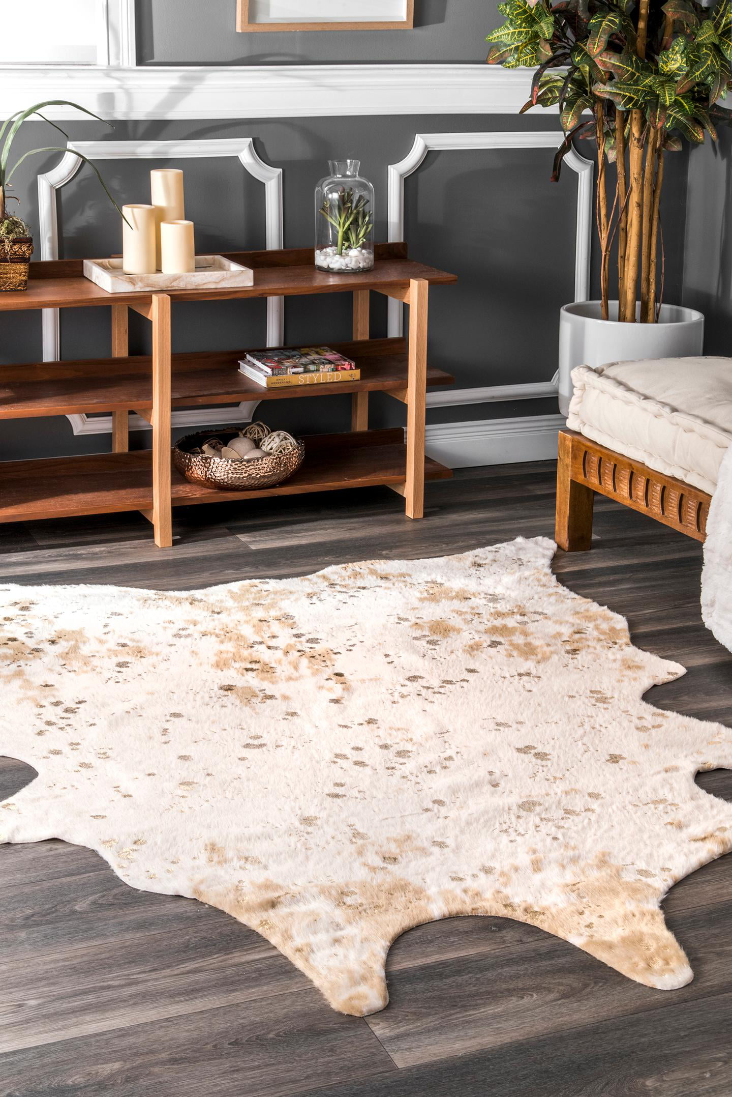 3' 10" x 5' Assorted Colors Details about   nuLOOM Iraida Faux Cowhide Shaped Rug Sizes 