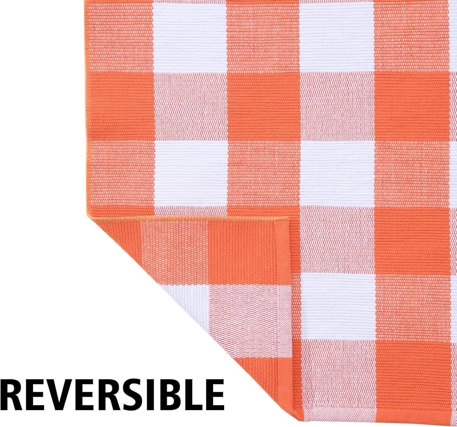 Fall Plaid Area Rug 4x6 Ft, Orange and White Buffalo Check Large Farmhouse Cotton Rug, Hand-Woven Washable Indoor Outdoor Carpet for Halloween Thanksgiving Autumn Porch Patio Decor