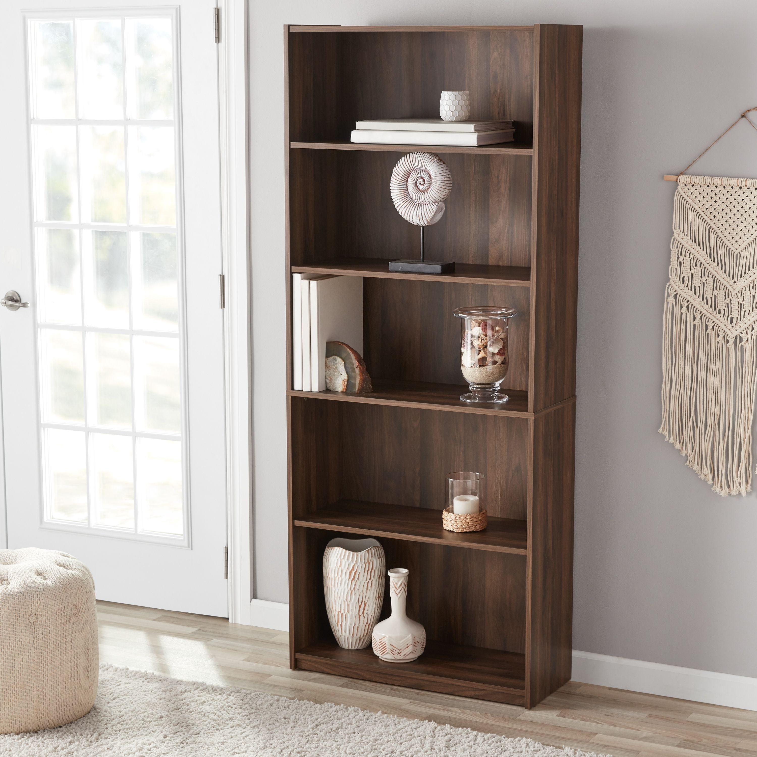71" 5-Shelf Adjustable Wood Bookcase Storage Shelving Wide,True Black Oak 