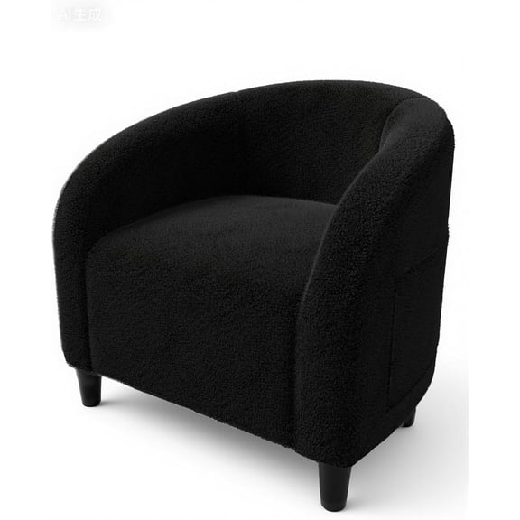 Accent Chair Living Room Chairs Barrel Boucle Chairs Comfy Armchairs for Bedroom Reading Room Reception Chairs(Black)