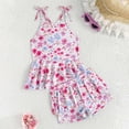 thumbnail image 2 of YDFCWXW Toddler Girls Tankini Swimsuit 2 Piece Swimwear Adjustable Straps Sleeveless Floral Ruffle Cross Back Bathing Suits (Light Pink, 6-7 Years), 2 of 6