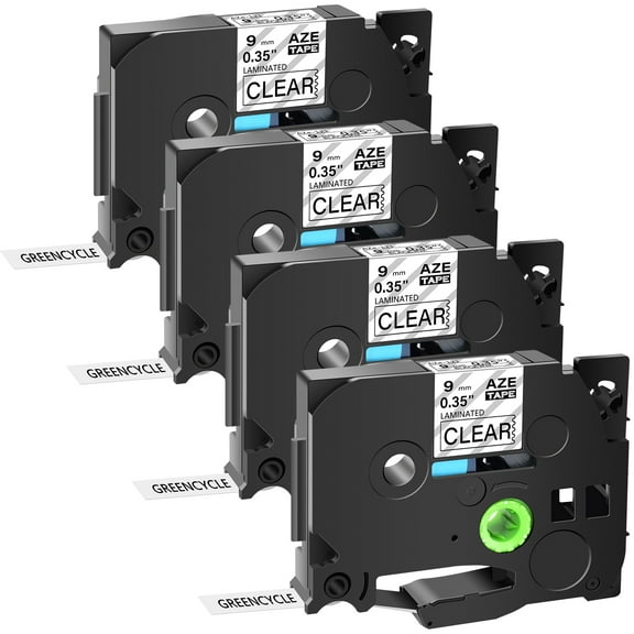 GREENCYCLE 4PK Compatible for Brother P-touch Black on Clear 9mm TZ TZe TZe-121 TZ-121 TZe121 TZ121 Laminated Label Tape