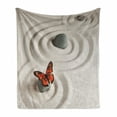 thumbnail image 1 of Butterfly Soft Flannel Fleece Throw Blanket, Rock on the Sand Butterfly Serenity Life Cycle Nature Theme, Cozy Plush for Indoor and Outdoor Use, 70" x 90", Beige Orange, by Ambesonne, 1 of 6