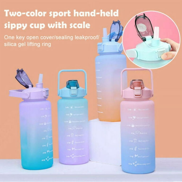 ODOMY 2L Extra Large Plastic Motivational Water Bottle with Handle &  Removable Straw Water Jug to Ensure You Drink Enough Water Daily 