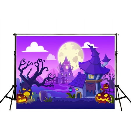 Image of MOHome Photography Background Drops 7x5ft Cartoon Castle Photo Backdrop for Kids Halloween Party Background Backdrop for Photo Studio