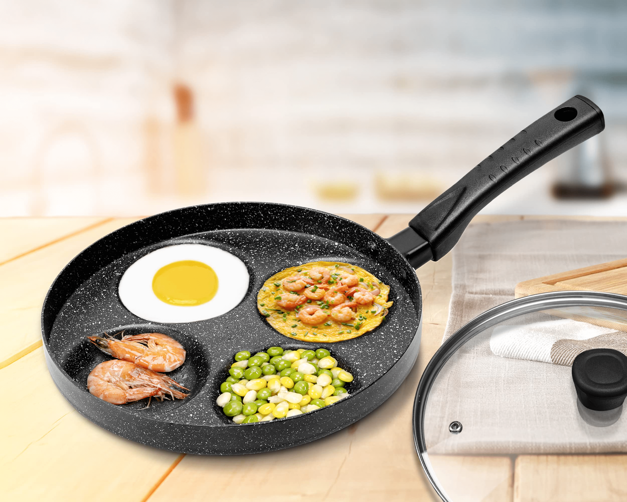 MyLifeUNIT Egg Frying Pan, 4-Cup Nonstick Fried Egg Pan, Aluminum Egg  Cooker Pan with Lid and Spatula