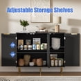 thumbnail image 4 of Fluted Buffet Sideboard with 3 Doors, Modern Accent Cabinet with Adjustable Shelves, Kitchen Storage with Golden Handles, Coffee Bar for Kitchen, Dining Room, Black, 4 of 9