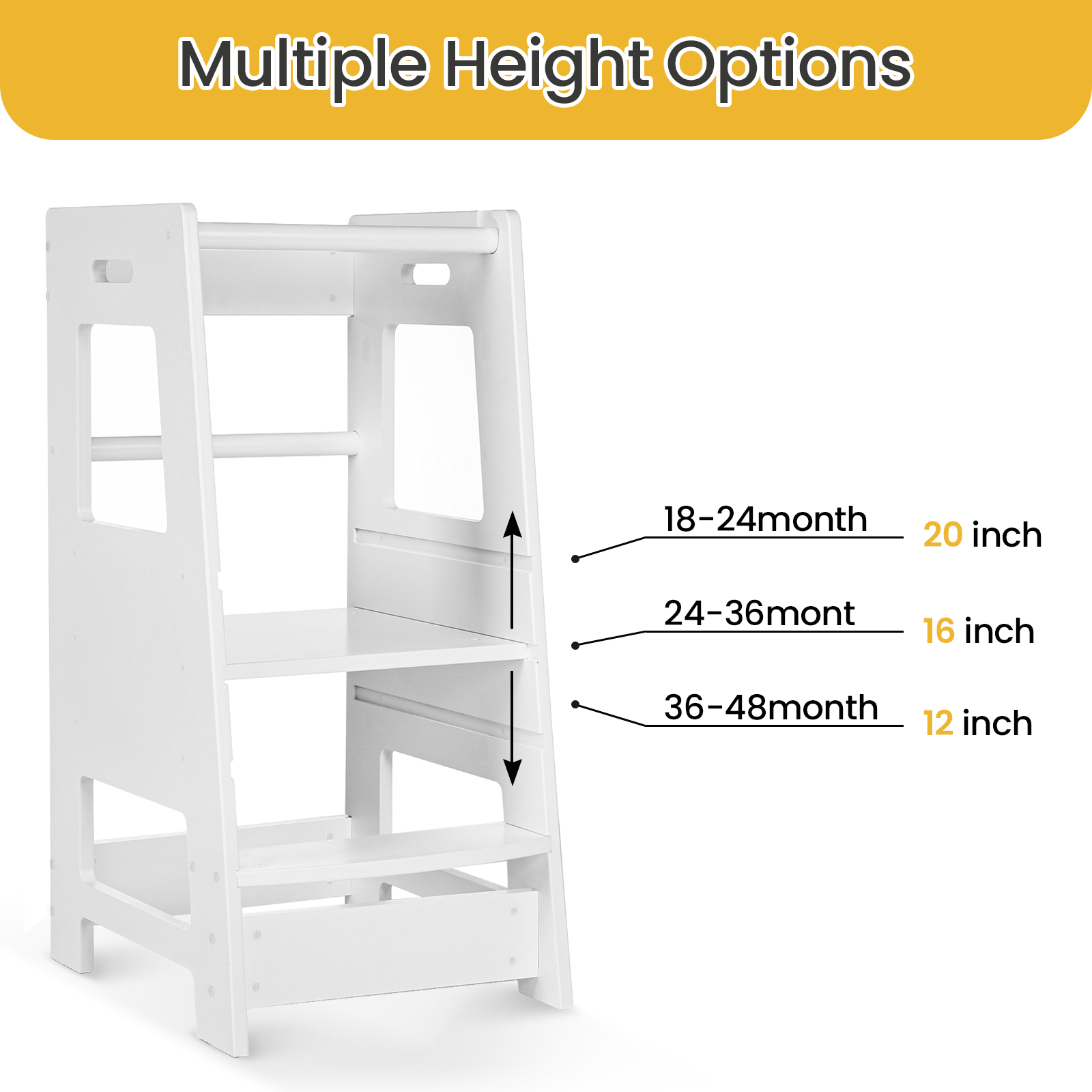 Kitchen Step Stool for Kids and Toddler with Safety Rail Adjustable Height  Kids Learning Stool with Non Slip Mat, Standing Toddler Tower for Kitchen  Counter