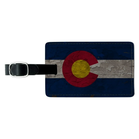 Rustic Distressed Colorado State Flag Rectangle Leather Luggage Card Suitcase Carry-On ID Tag