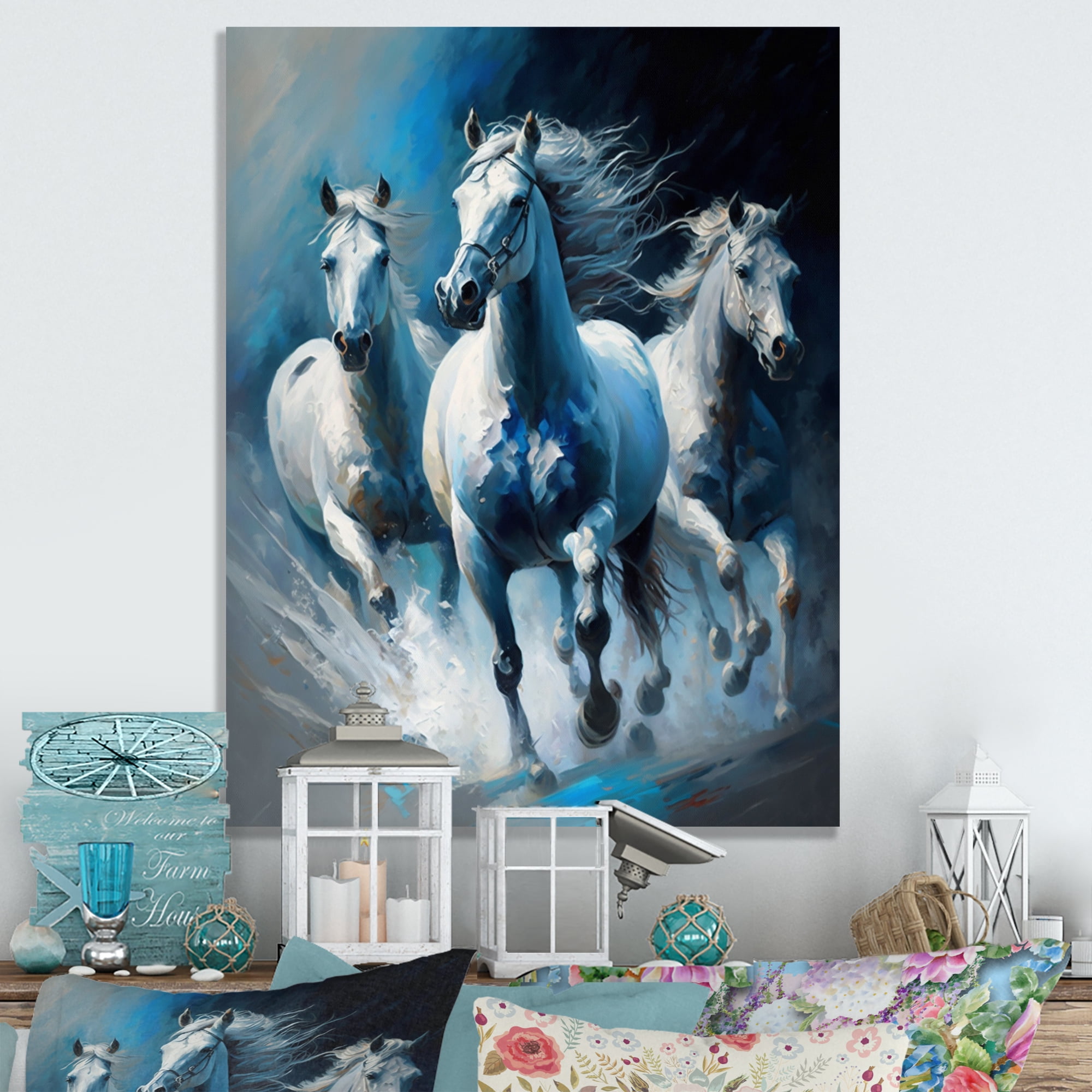 Designart Three Horses Running Canvas Wall Art
