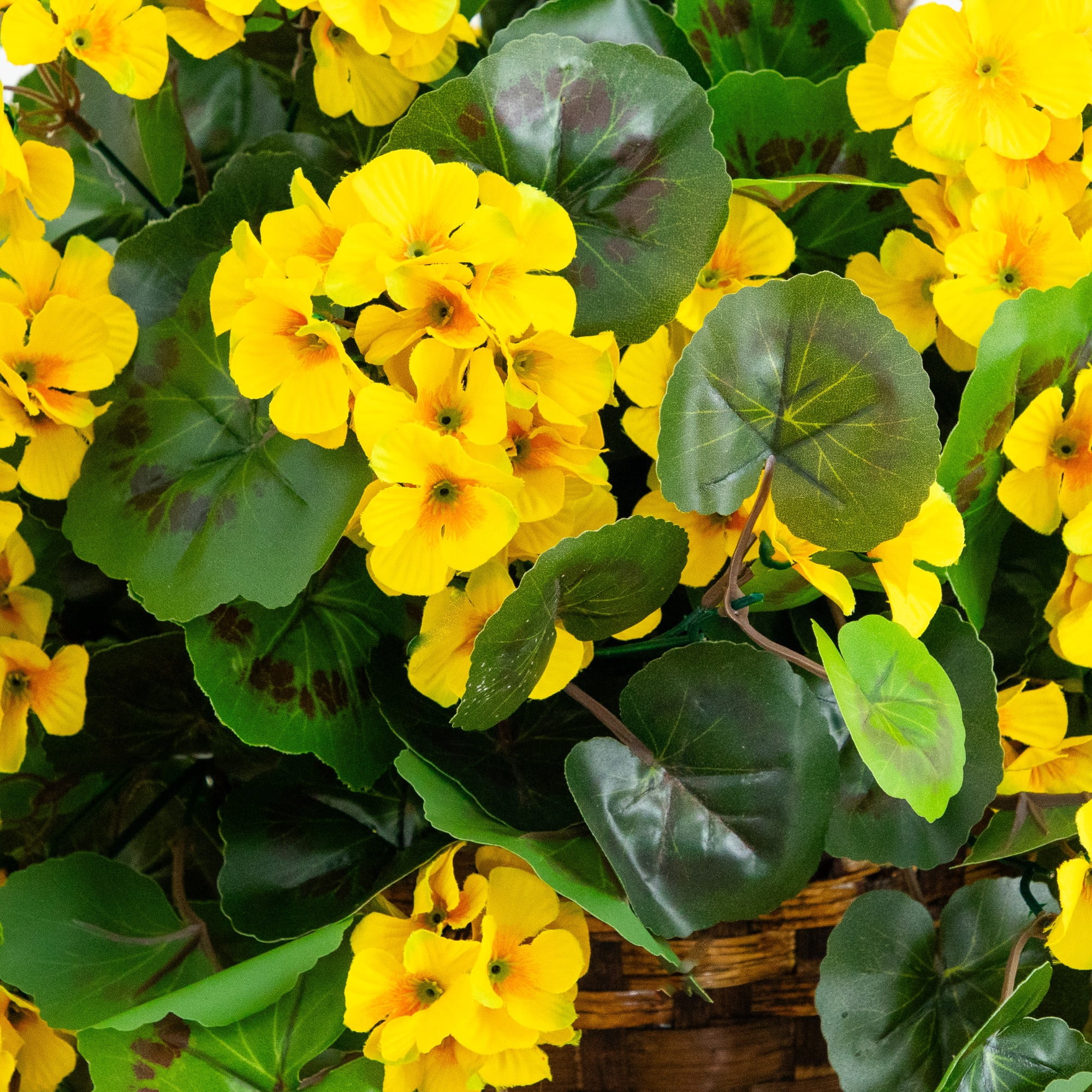 Nearly Natural UV Resistant Outdoor Artificial Geranium in Hanging Basket - 28" - Yellow