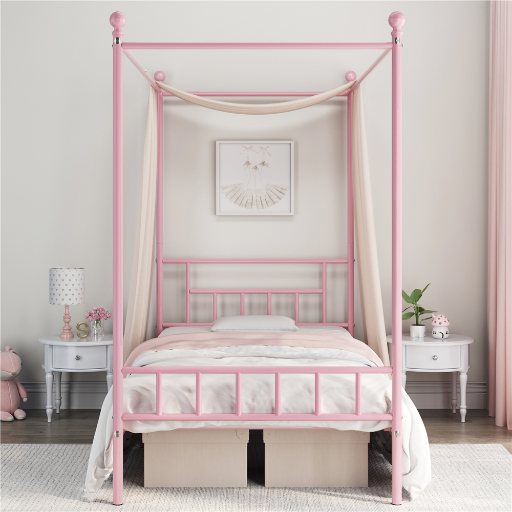 Renwick Juno Metal Canopy Frame Four Poster Bed with Headboard and ...