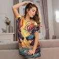 thumbnail image 3 of Xecao Colorful Wave Dragon Head for Women's Loose Nightgown Sleepwear Short Sleeves Shirt Casual Print Sleepdress, 3 of 6