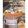 thumbnail image 3 of Halloween Tablecloth with Umbrella Hole and Zipper Trick or Treat Round Outdoor Tablecloths 60 Inch Table Cloths Orange Wood Grain Patio Table Cloth Cover for Holiday Party Picnic Yard Garden Decor, 3 of 5