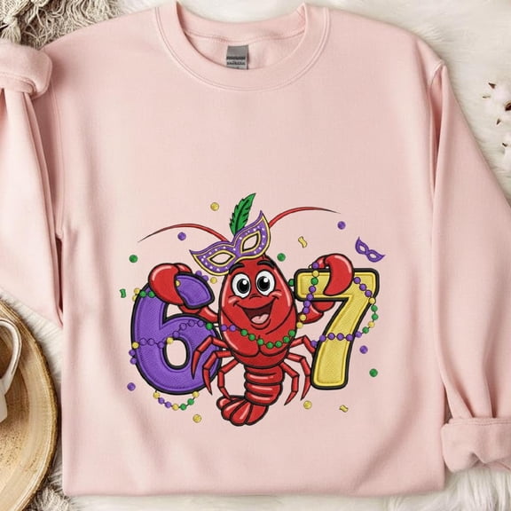 Mardi Gras 67 Embroidered Sweatshirt, Crawfish Mardi Gras Shirt, Louisiana Carnival Crewneck, Fat Tuesday Gift