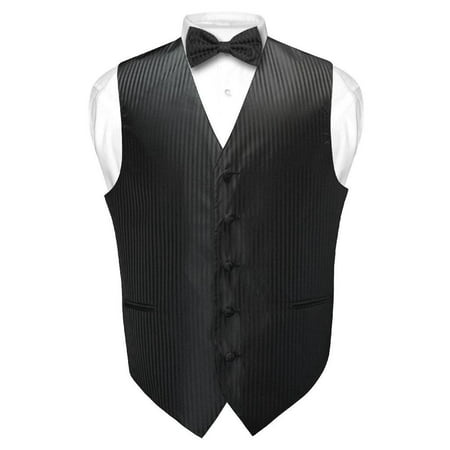 Men's Dress Vest & BOWTie BLACK Vertical Striped Design Bow Tie Set for Suit