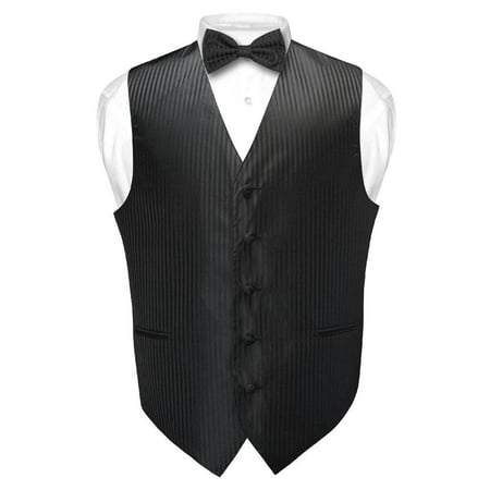Striped Tailored Suit - Men's Dress Vest & BOWTie BLACK Vertical Striped Design Bow Tie Set for Suit Tux