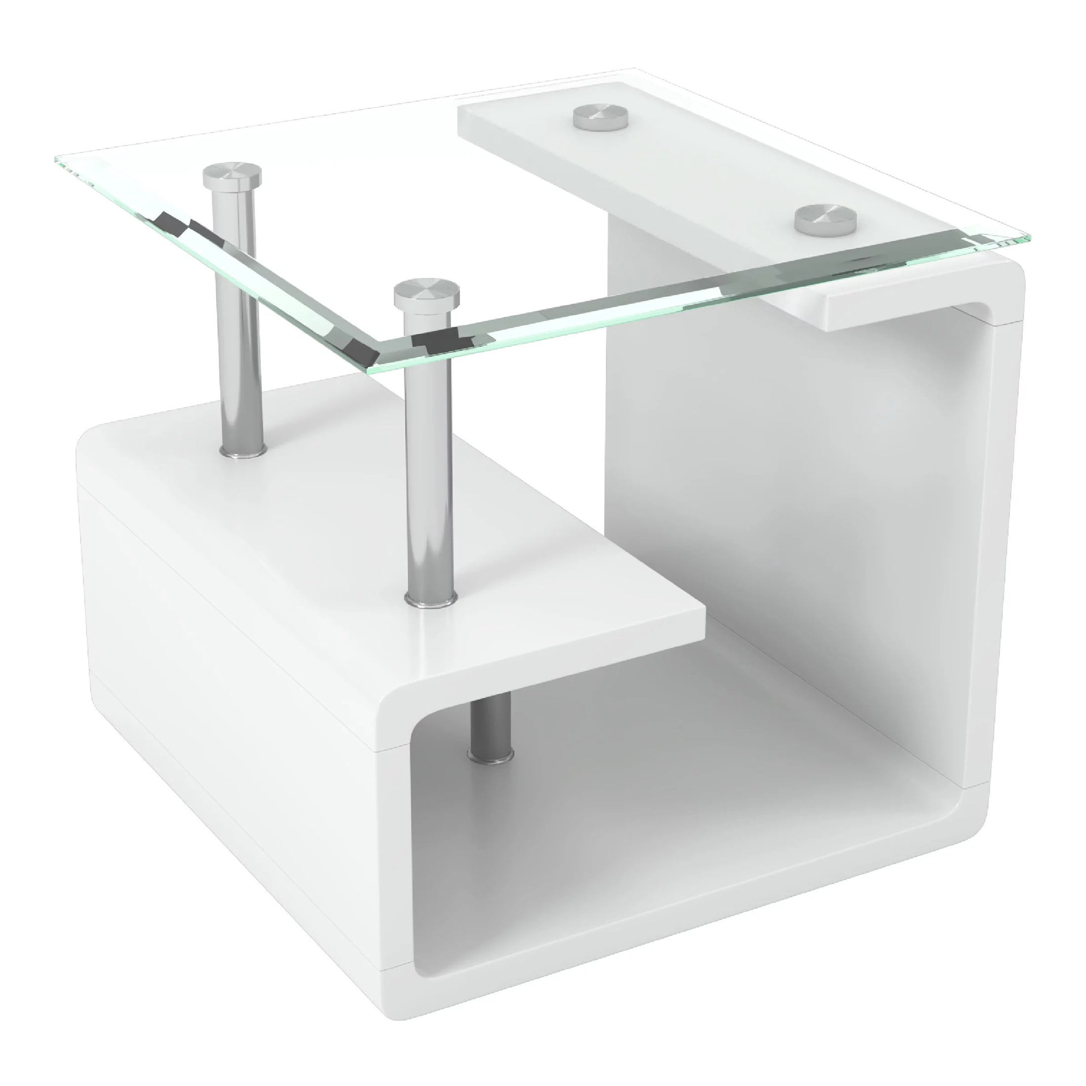 Furniture of America Neko Glass Top End Table, Glossy White