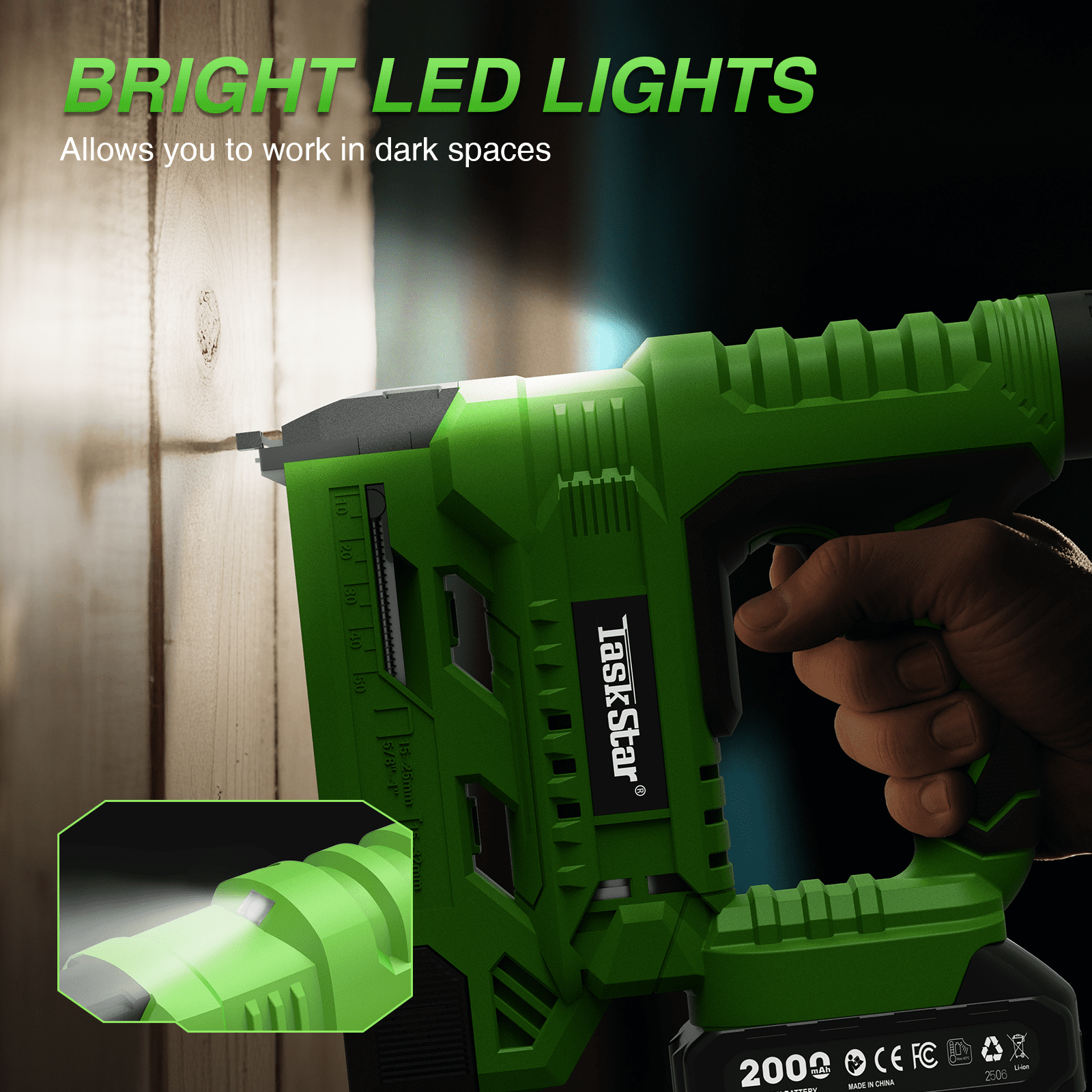 TaskStar Electric Cordless Nail Staple Gun , 18 Gauge Brad Nails Battery Framing Nailer, 2 Pieces Battery & Charger, 500 x Brad Nails,500x Staples