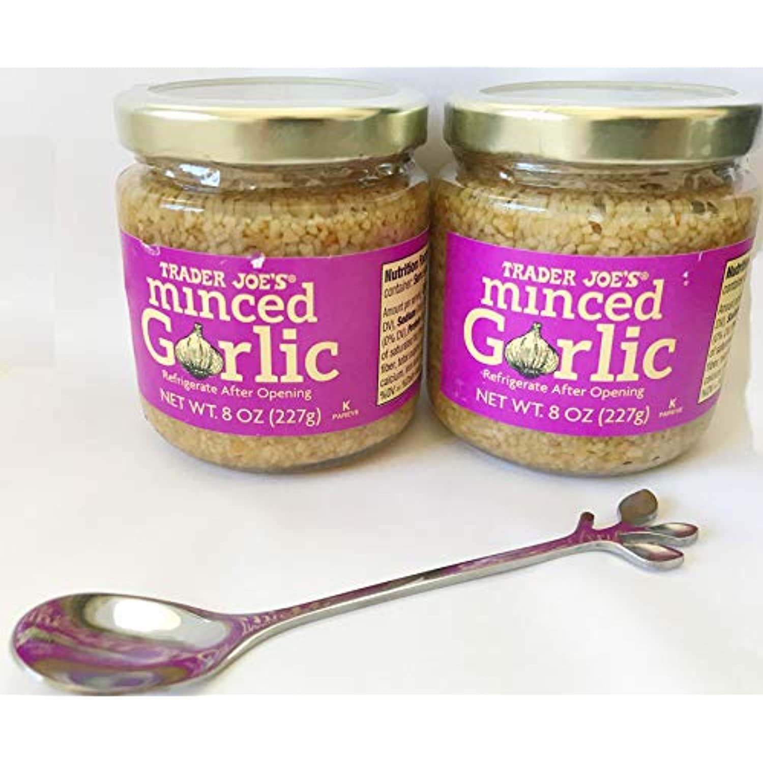 TJ’S Minced Garlic, 8 Oz With Foliage Serving Spoon ( Pack Of 2