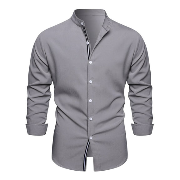 WREESH Mens Slim Dress Shirts Fashion Solid Button Down Long Sleeve Shirt Soft Shirt Breathable Undershirt Casual Workout T Shirts Gray