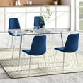 thumbnail image 4 of 5-Piece 51" Rectangular Glass Dining Table, Clear Tempered Glass Table & 4 Velvet Chairs with Metal Legs for Kitchen, Meeting Room, 4 of 9