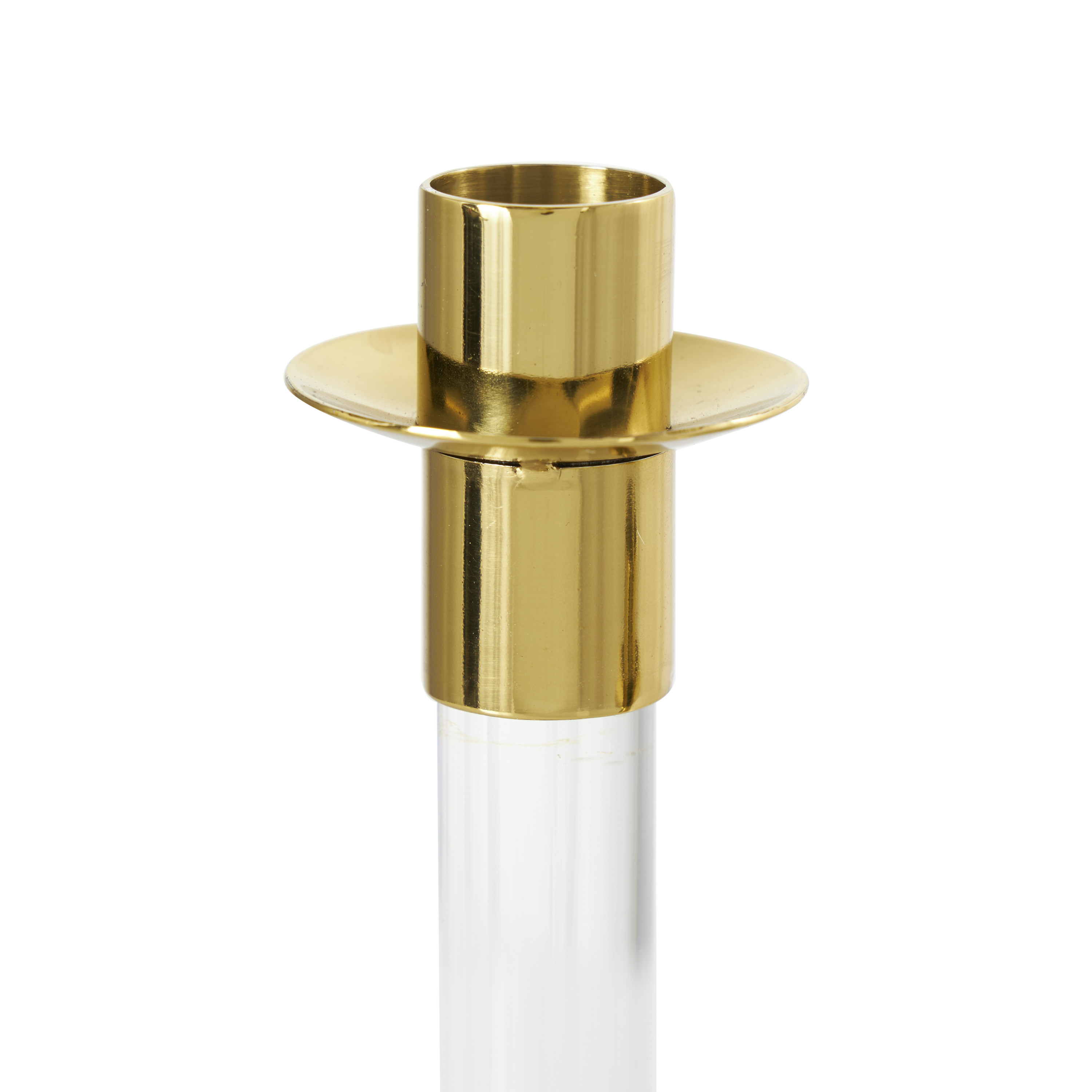 DecMode 2 Candle Gold Stainless Steel Candle Holder with Clear Glass Center, Set of 2