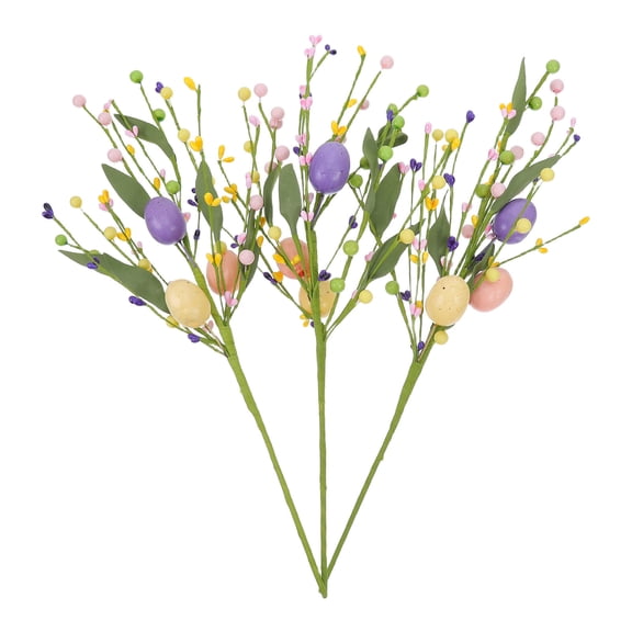 MOKKHNB 3Pcs Artificial Easter Flower Branches with Multi Color Eggs for Spring Holiday Table Decor