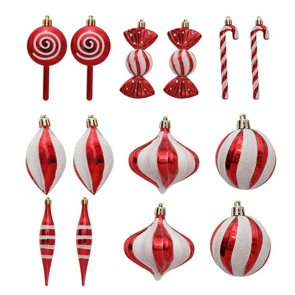 Flmtop 14Pcs Christmas Candy Cane Pendants with Lanyard Realistic Sparkling Bright Color Xmas Tree Candy Hanging Decorations