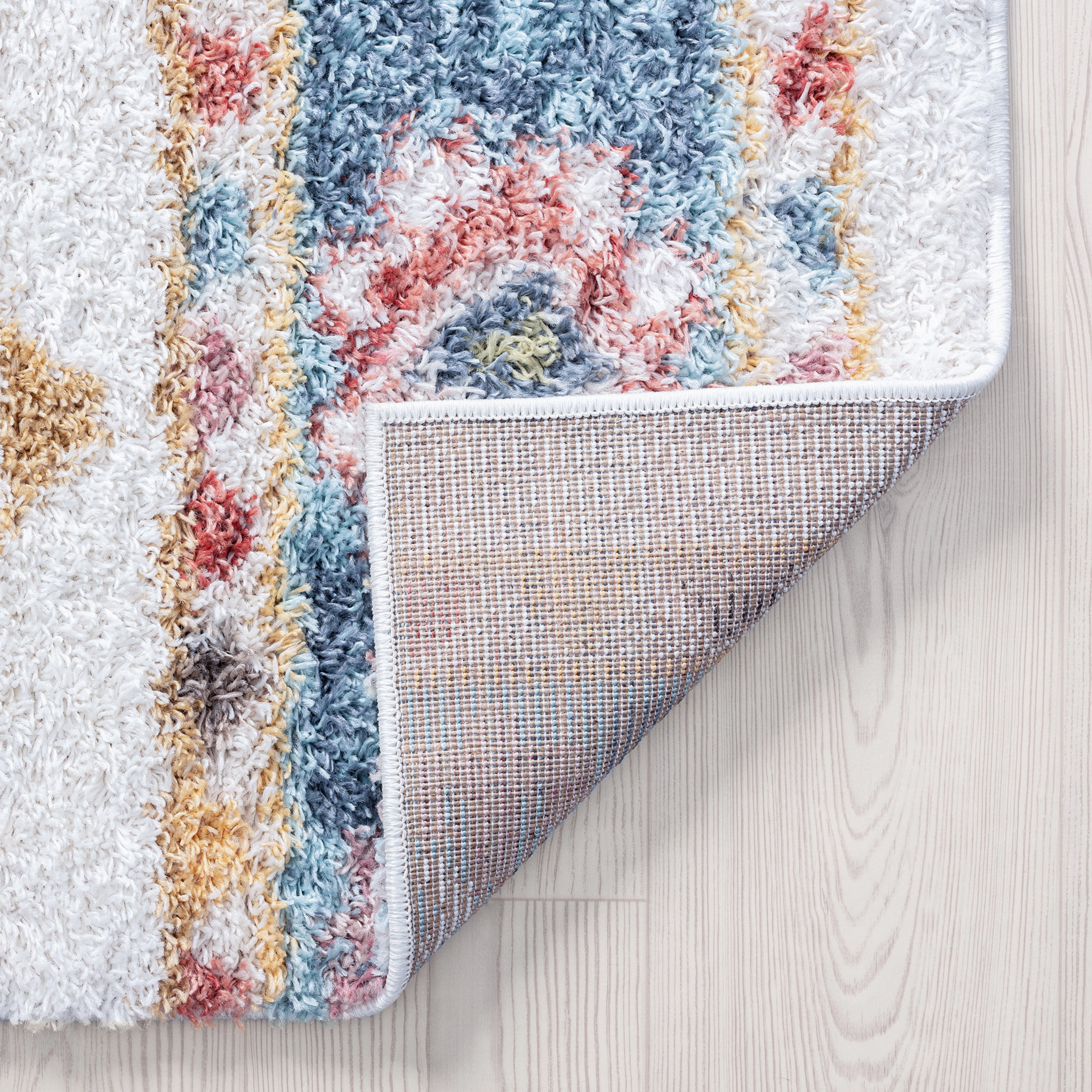 Shag 5x8 Area Rug Thick (5'3'' x 7'3'') Geometric Multi-Color Living Room Easy to Clean