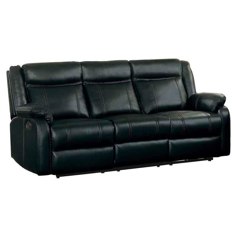 Pemberly Row Double Reclining Sofa with Center DropDown Cup Holders in Black