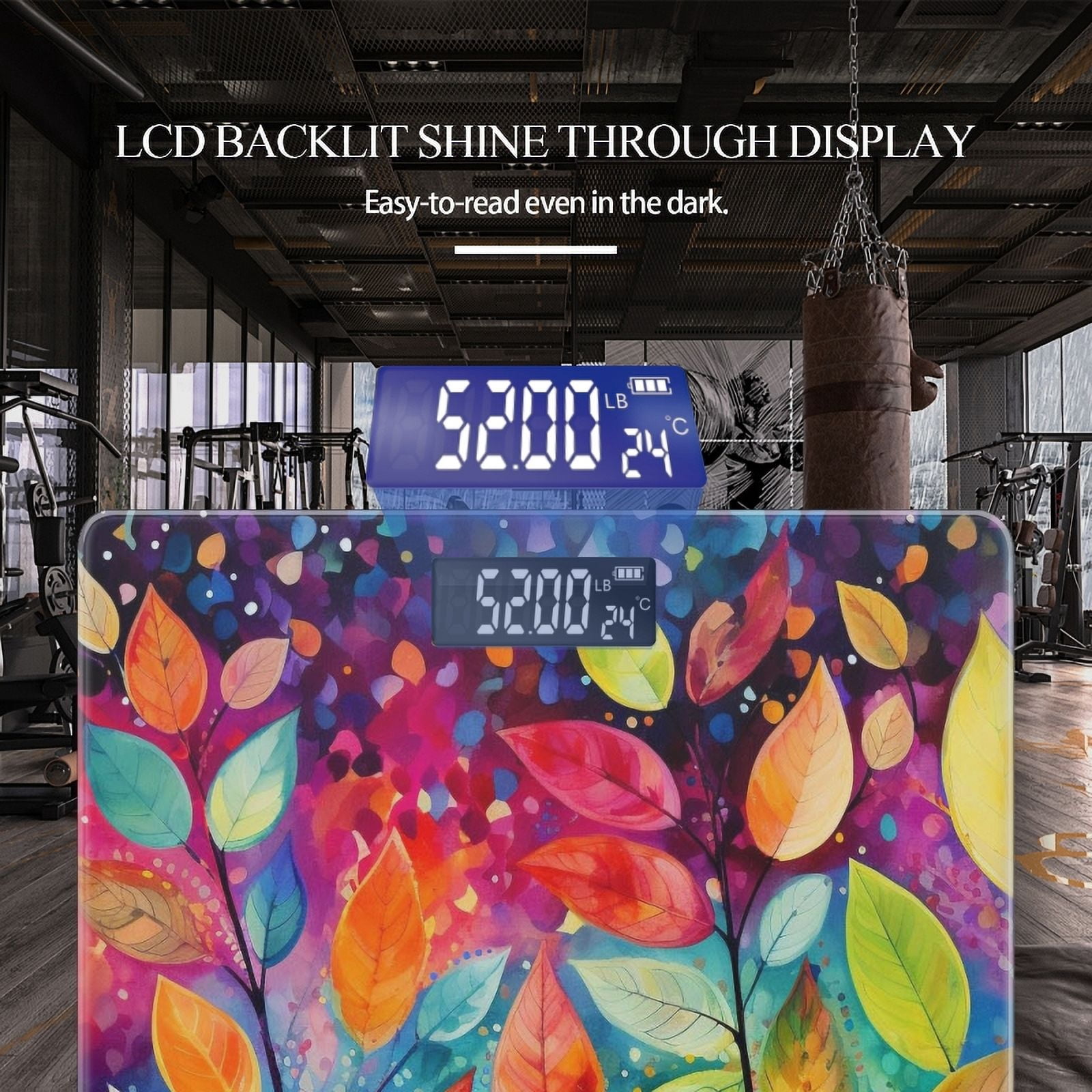 High Precision Body Weight Scale Smart Bathroom Scales with Large LCD Display(400lbs),Decorative for Bedroom-Vibrant Painting Of Colorful Leaves On Trees