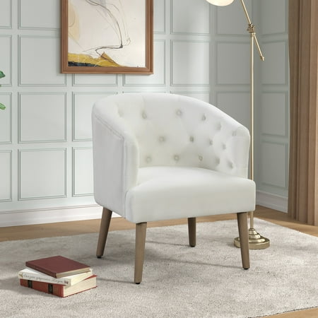 Better Homes &amp; Gardens Barrel Accent Chair, Vanilla Dream Beige, Velvet Upholstery