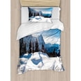 thumbnail image 3 of Winter Decorations Queen Size Duvet Cover Set, Panoramic Winter Scenery on Mountain with Sunny Weather and Trees Photo, Decorative 3 Piece Bedding Set with 2 Pillow Shams, White Blue, by Ambesonne, 3 of 3
