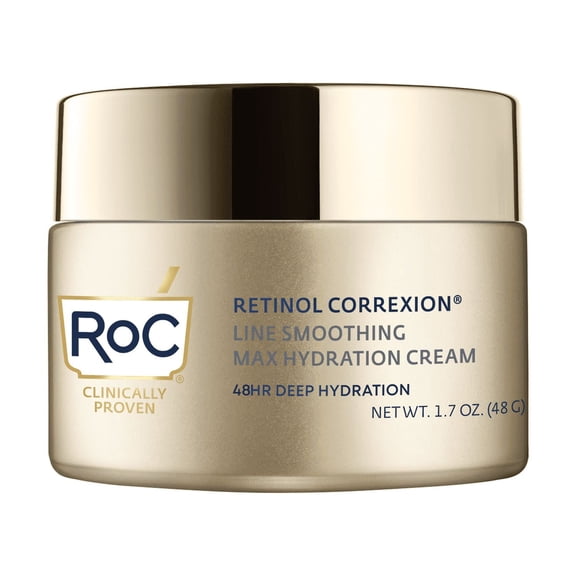RoC Retinol Correxion Line Smoothing Max Hydration Cream, Clinical Retinol   Hyaluronic Acid, Face & Neck Moisturizer, 48-Hour Hydration, 1.7 oz