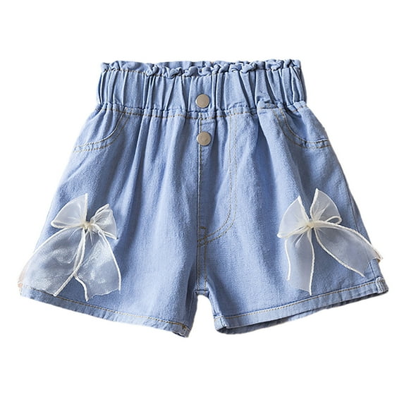 Girls Youth Volleyball Shorts Womens Athletic Shorts Girls Denim Shorts With Bow Flower Decorations Stretchy Elastic Waist Casual Summer Shorts For Toddler Kids