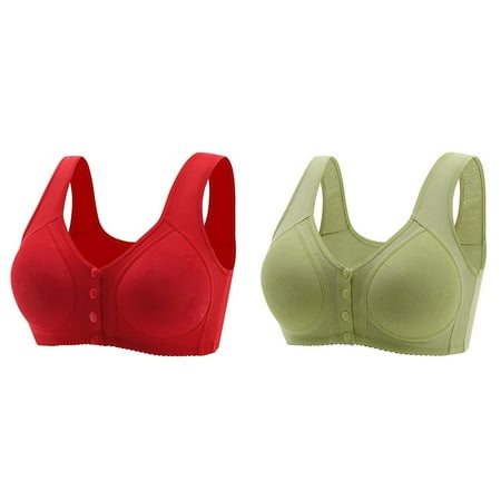 (2-Pack) Kcodviy Women Casual Breathable Sports Bras Women Tube Button Down Top Compression Sports Bra Underwear without Steel Women Bras Wireless Full Coverage Ring Gathering