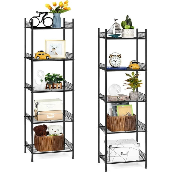 5 Tier Wire Shelving Unit Metal Storage Organizer Rack, Black, Set of 2