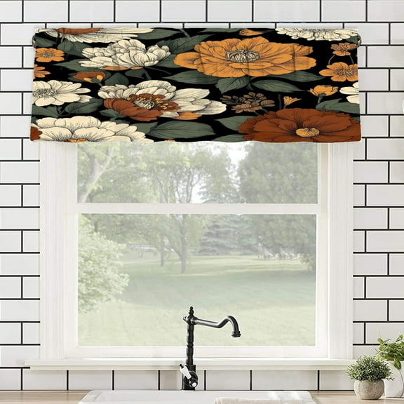 Remain Unique Floral Pattern Rod Pocket Polyester Curtain Valance for Home Kitchen Bedroom Living Room Window Decor 54x18 inch