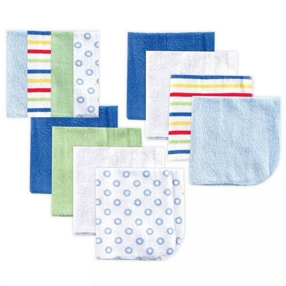 Luvable Friends Baby Boy Cotton Rich Washcloths, Blue Stripe, One Size