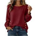 thumbnail image 2 of ClodeEU Women's Crew Neck Long Sleeve Side Button Split Tops,Casual Loose Solid Color Pullover Shirts ,Women's Plus S, 2 of 6