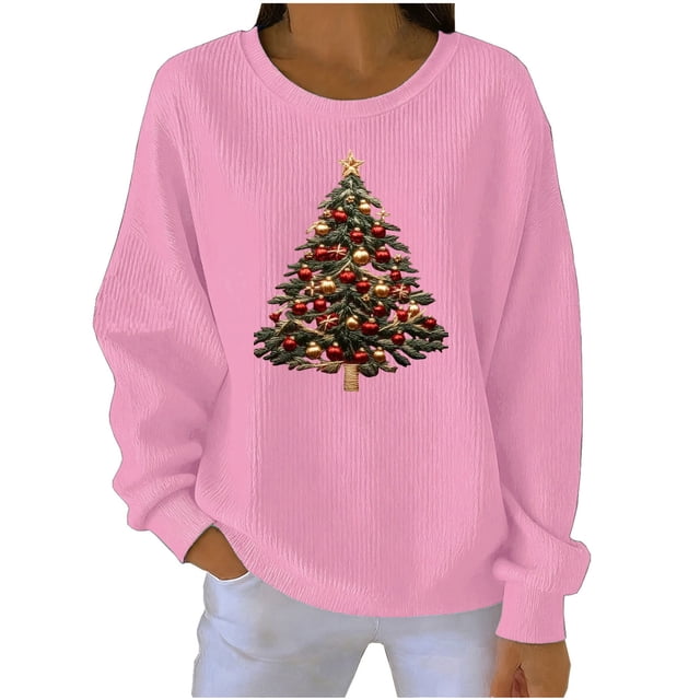 RXMEKW Chandail Molletonné Imprimé de Noël pour Femmes, Manches Longues Décontracté Col Rond, Coupe Ample, Noir