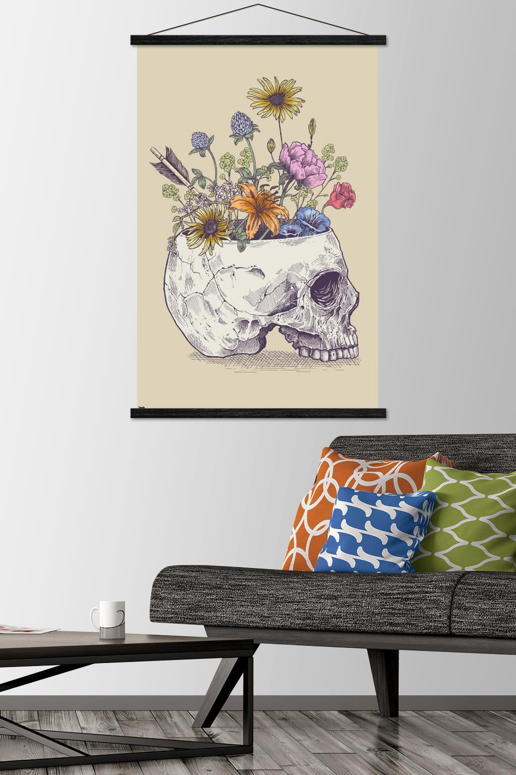 Rachel Caldwell - Flower Skull Wall Poster with Wooden Magnetic Frame, 22.375" x 34"
