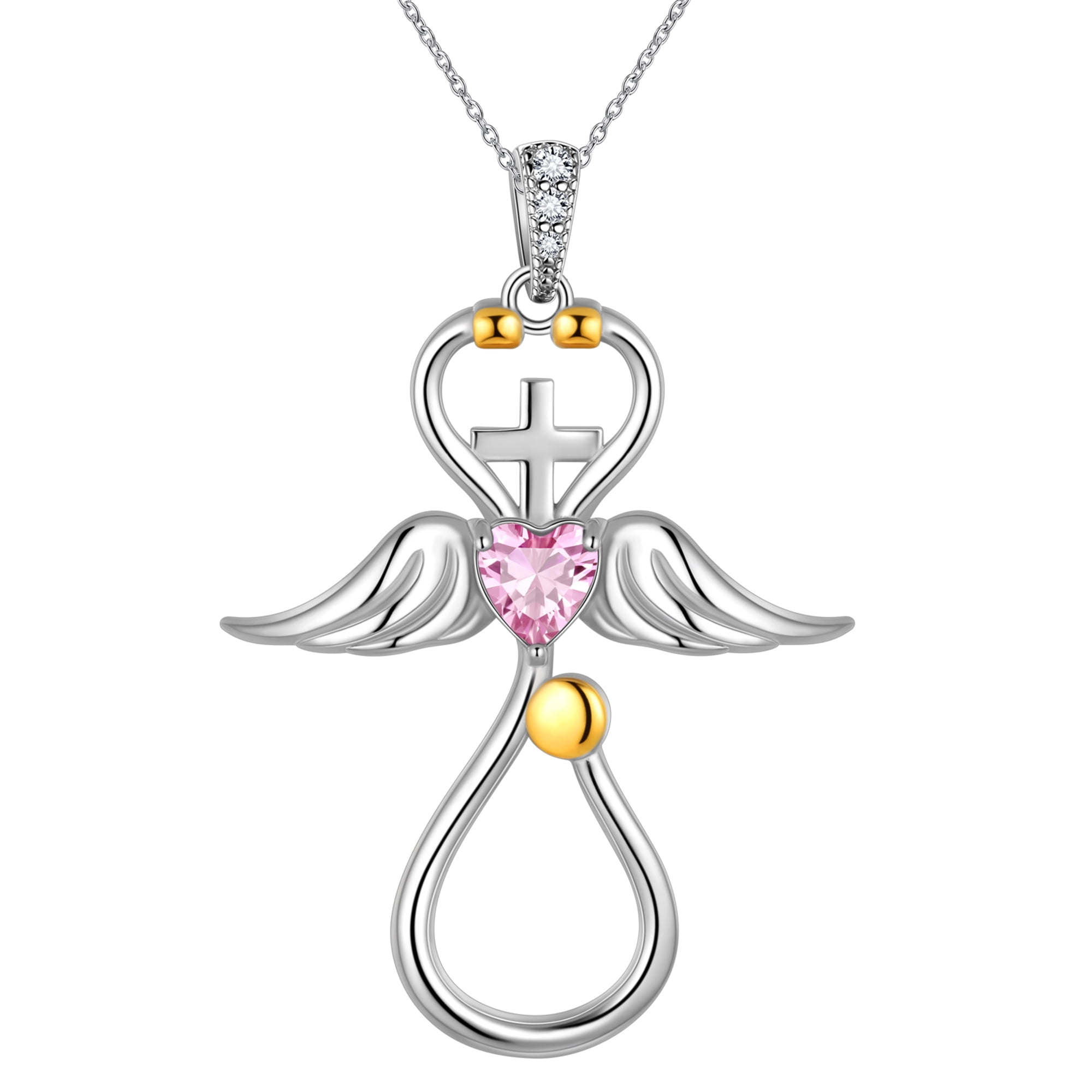 Beautlace Nurse Necklace with Heart Birthstone,18K Gold over 925