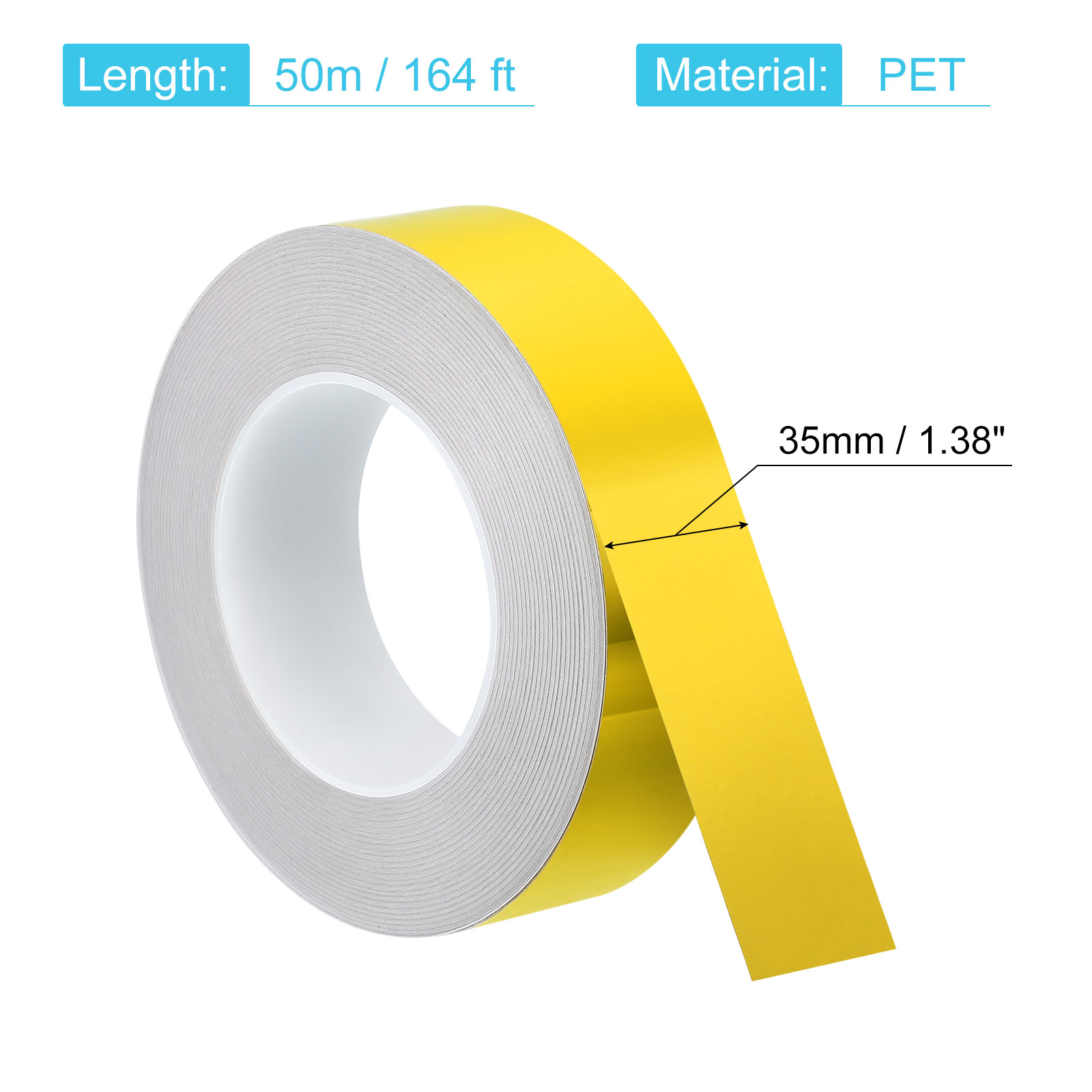 Uxcell Metallic Tape, 1.38 in x 164 ft Self Adhesive Metalized Polyester Film Tape Waterproof Shiny Washi Tape for Walls Graphic Arts Gifts Wrapping Crafts Decoration, Gloss Gold