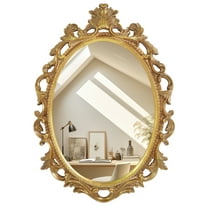 Antique Gold Mirror with Scroll Design, Oval Wall Mirror for Entryways Living Room Bedroom, 16 x 24 Inch